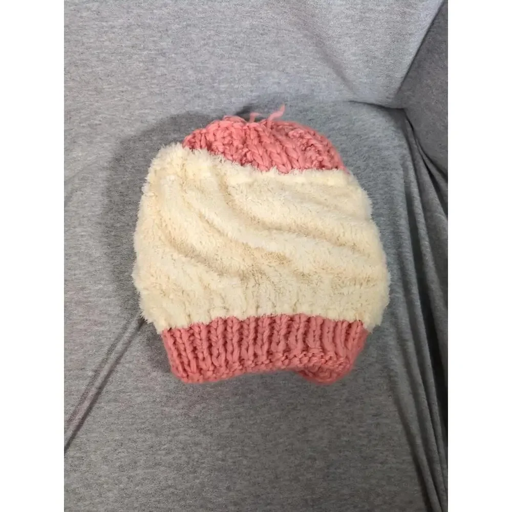 Chunky Knit Beanie Sherpa Lined Pom Cable Knit Fold-Up Cuff Winter Ski Cozy Pink